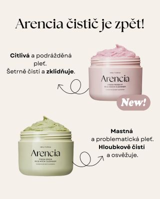 ✨ Arencia čističe jsou zpět! ✨ Dopřej své pleti jedinečnou péči s jemnou mochi texturou, která nejen účinně čistí, ale...